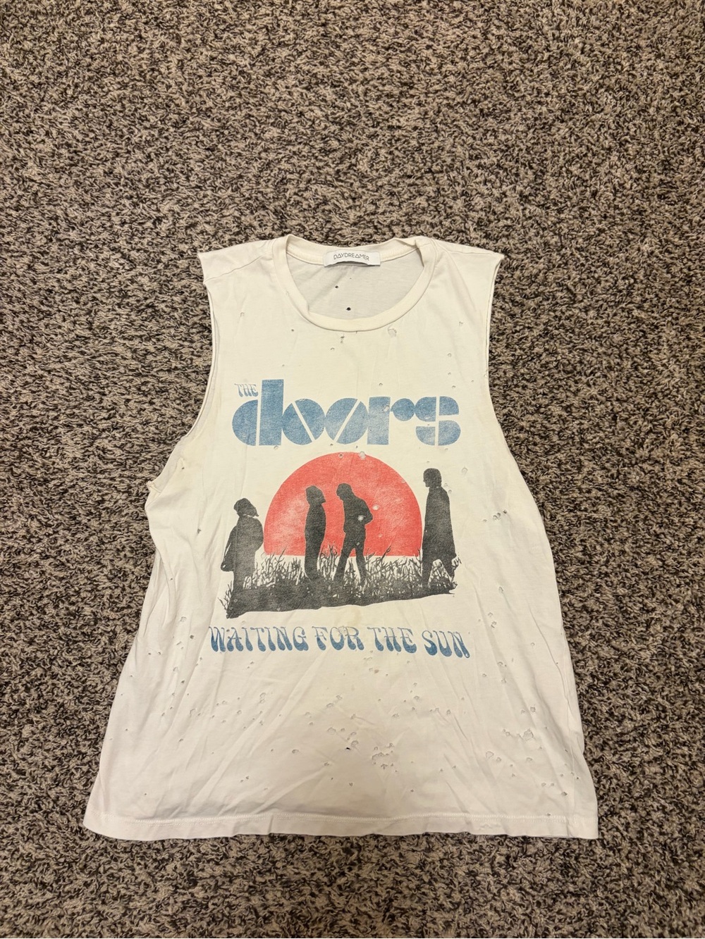 Daydreamer The Doors White Distressed Crew Neck Tank